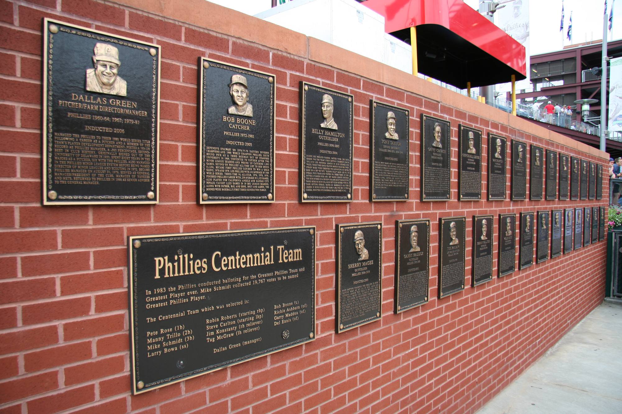 The Phillies Wall of Fame plaques at Citizens Bank Park