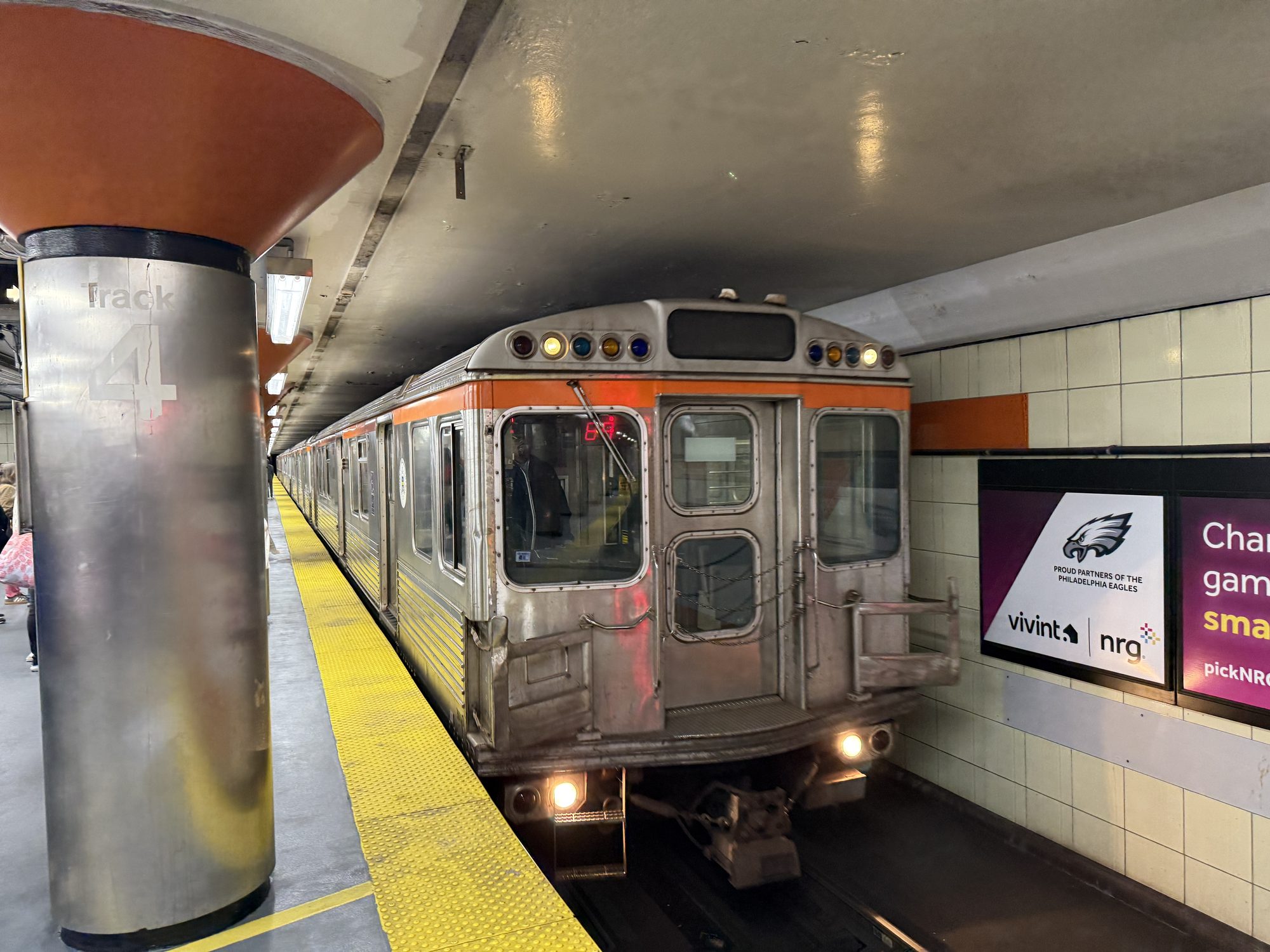 A SEPTA Broad Street Line train at NRG station, the stop for Citizens Bank Park