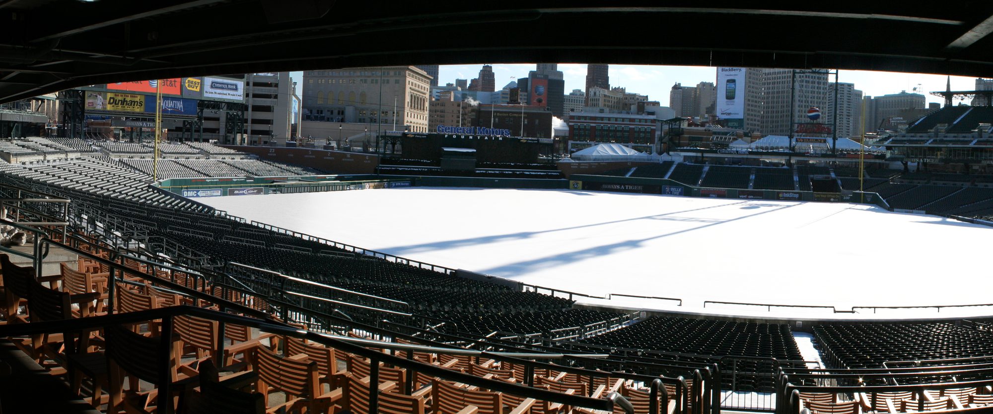 Comerica Park under snow in winter