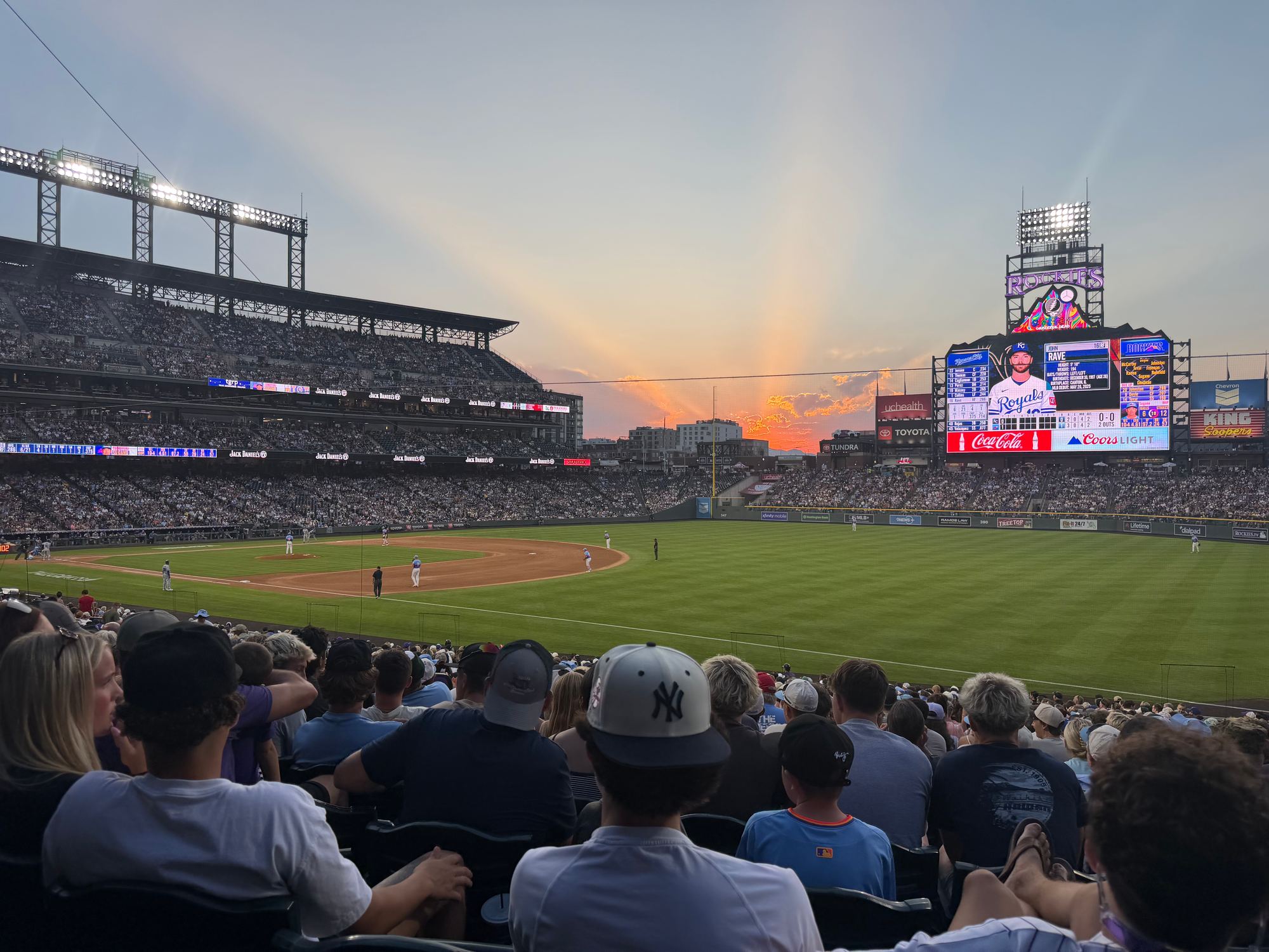 Sunset during an evening game at Coors Field