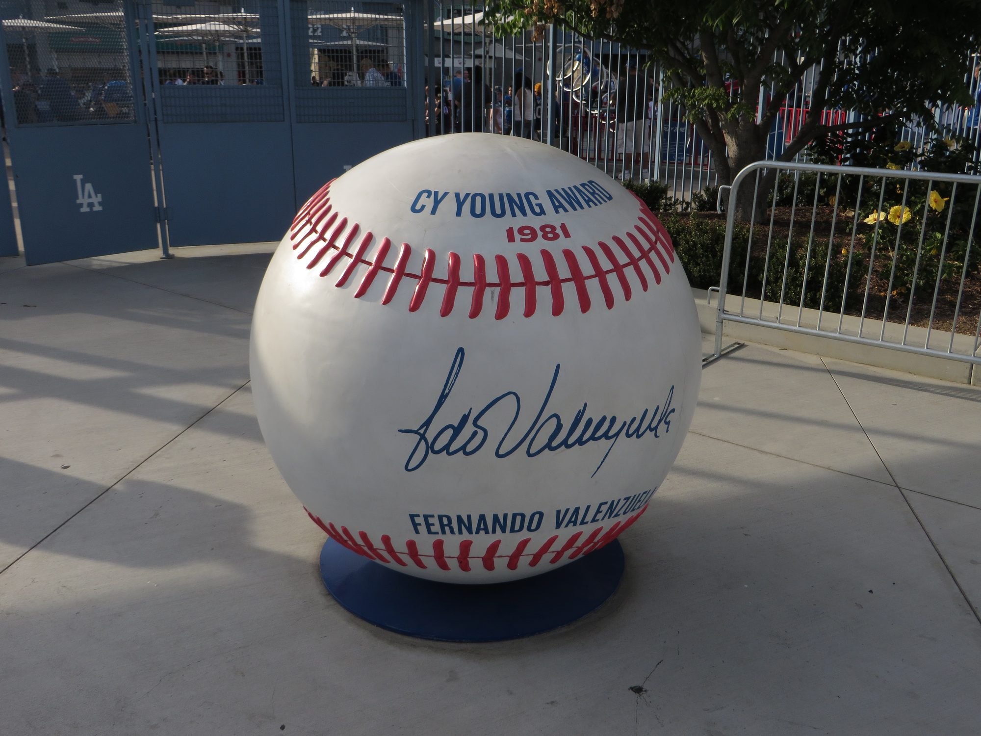 The Fernando Valenzuela monument at the Dodger Stadium entrance