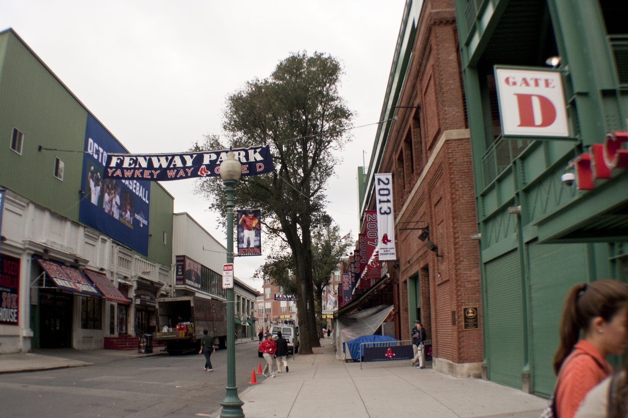 Game-day crowds on Jersey Street outside Fenway Park