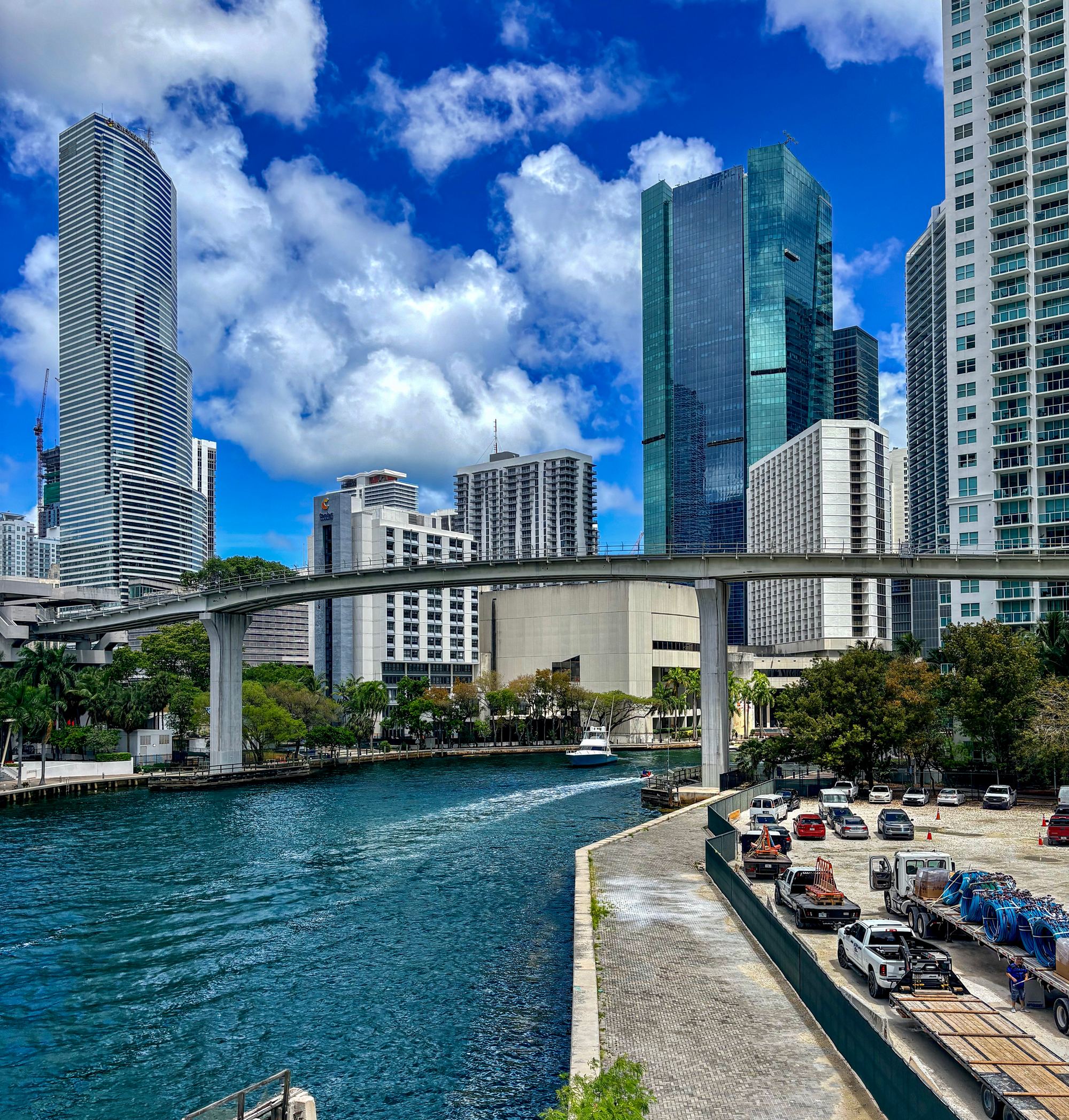 The Miami River and the downtown Miami skyline from the South Miami Avenue bridge