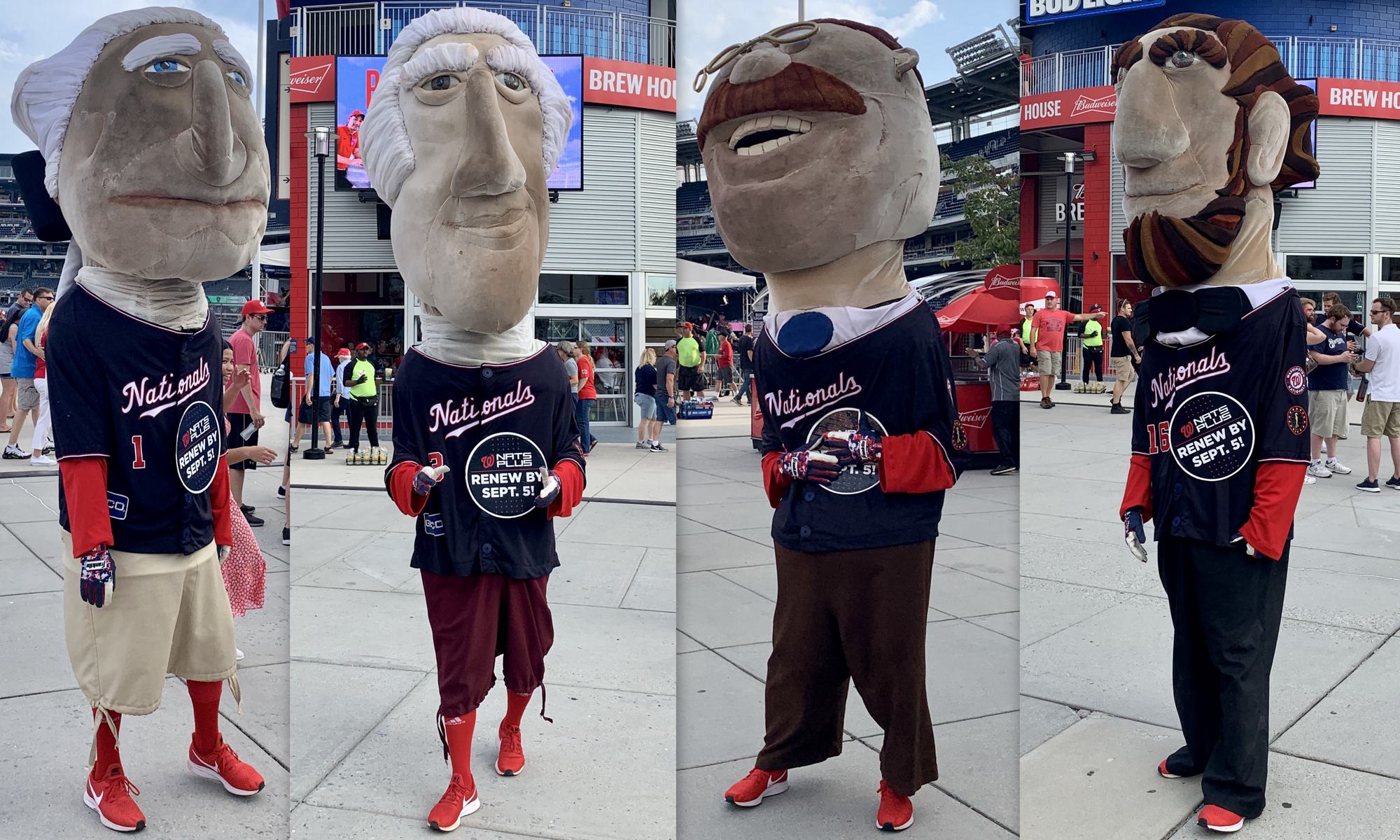 The Racing Presidents mascots before a game at Nationals Park