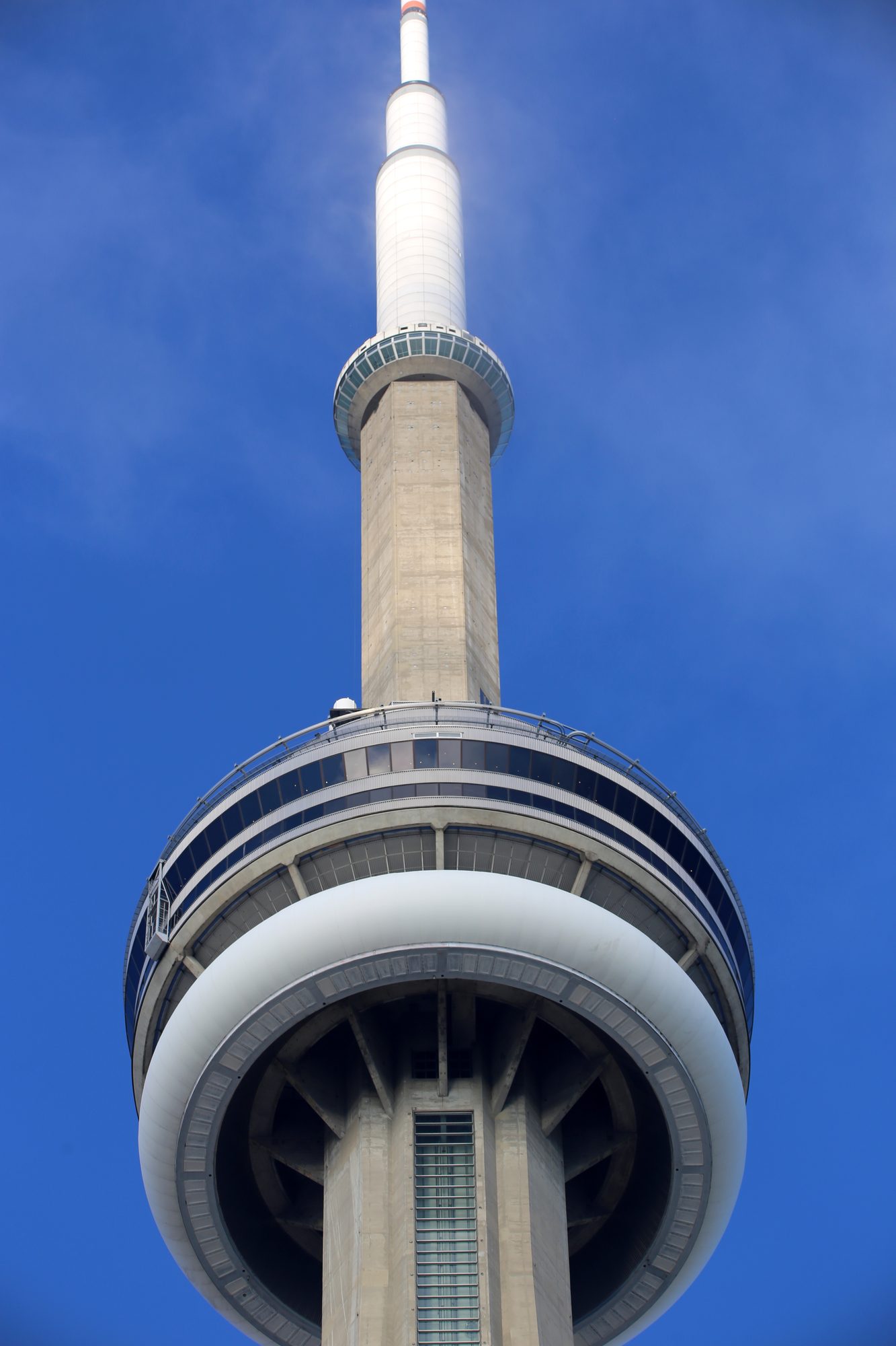 The CN Tower seen through the open roof of Rogers Centre