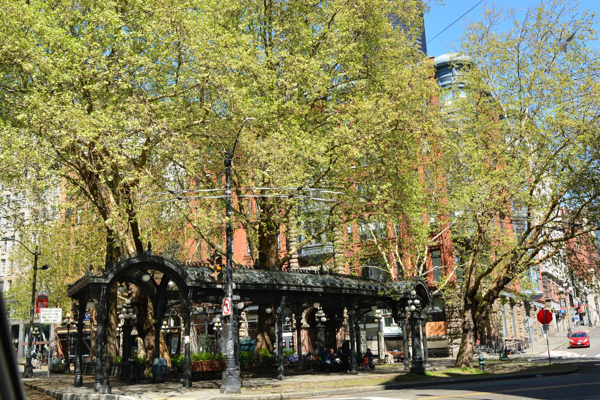 The Pioneer Square pergola in Seattle's Pioneer Square hotel district