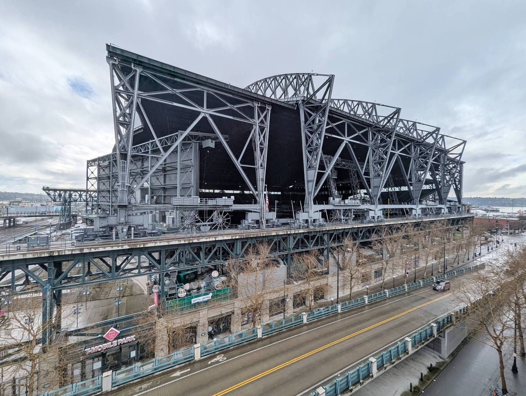 The northeast side of T-Mobile Park seen from the Lumen Field garage