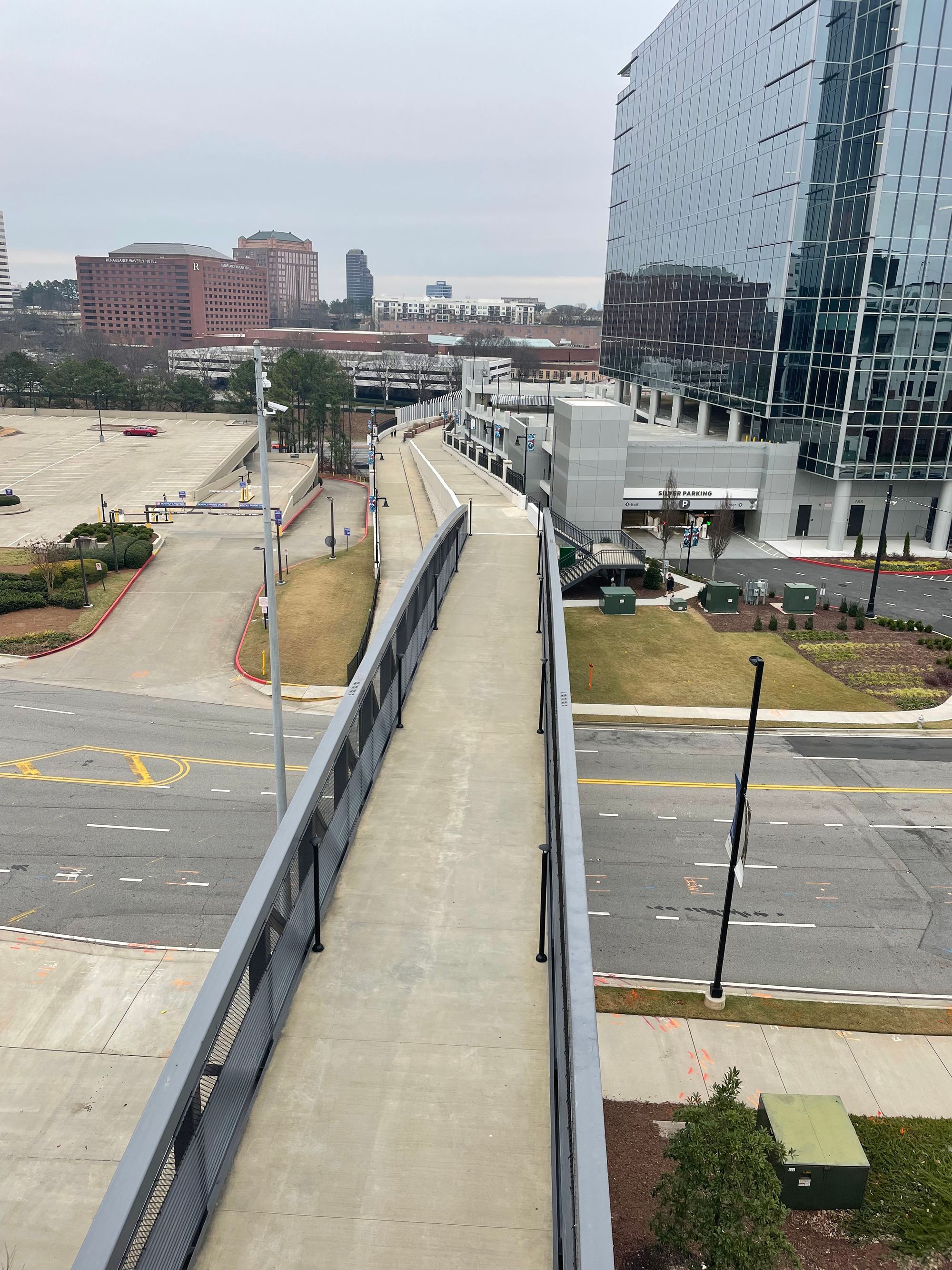 The pedestrian bridge into The Battery Atlanta