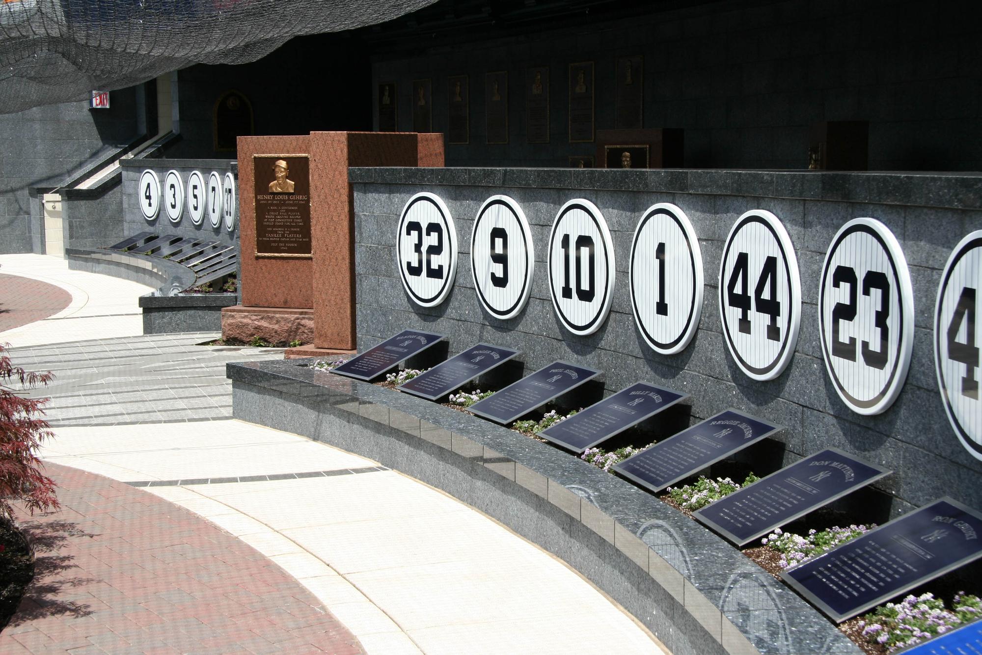 Monument Park and the retired-numbers wall at Yankee Stadium