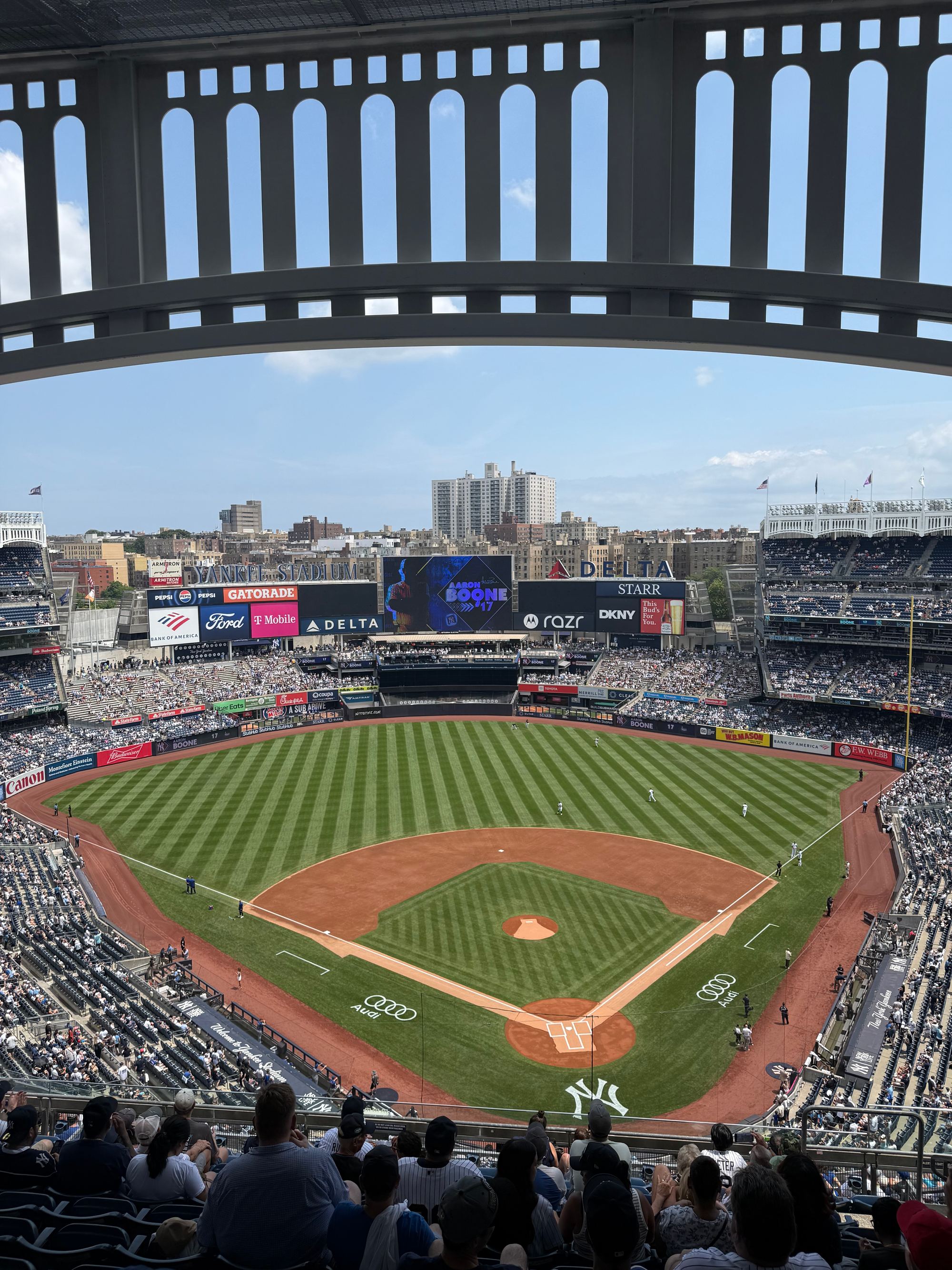 The field at Yankee Stadium from the upper deck behind home plate